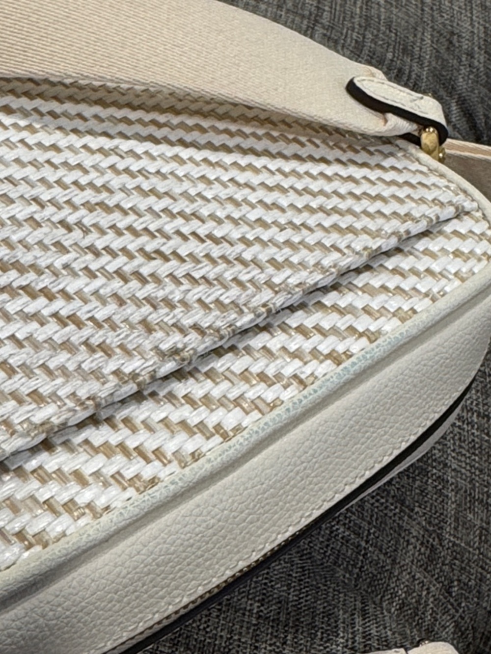 kate spade Bag Oh Snap Straw Camera Logo Woven Cream Crossbody - Picture 16 of 17